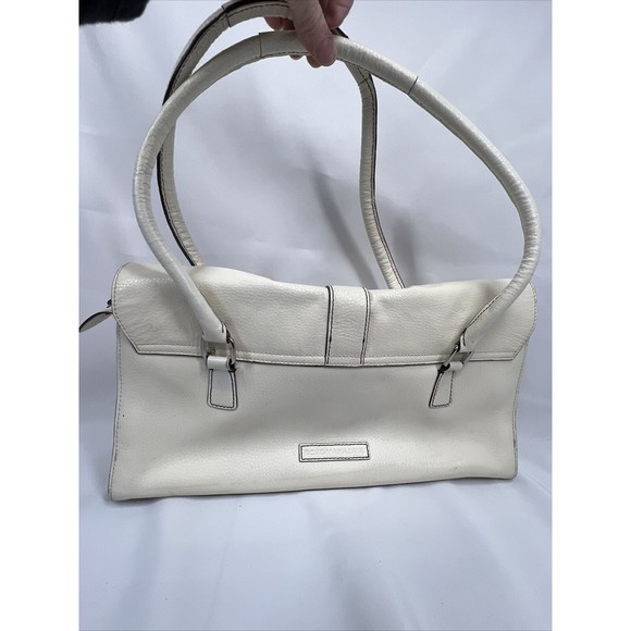 BCBG Cream Beige Purse Shoulder Bag Buckle Accent 3 Compartment Leather - Picture 6 of 16